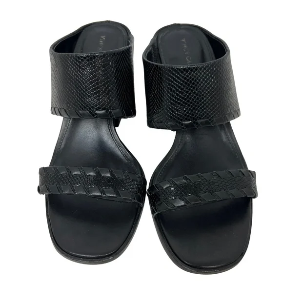 Vince Camuto Black Leather Snake Skin Kafinny Sandal Stacked Block Heel Size 7M - Picture 4 of 11